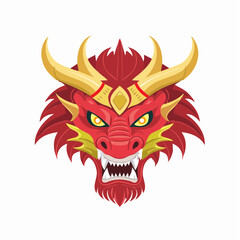 Fierce Red Chinese Dragon Head with Golden Horns.