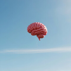 Floating Idea: Brain Balloon Representing Creativity, Intelligence, or Hope.