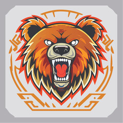 Furious Grizzly Bear Roaring Head Mascot Logo Illustration.