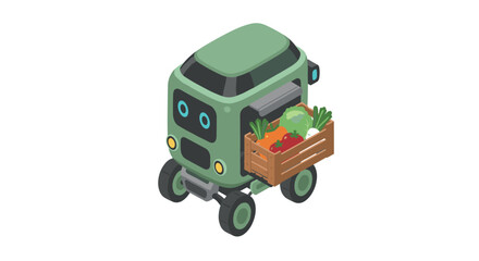 Autonomous delivery robot with fresh produce in isometric design