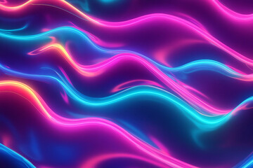 Fototapeta premium 3d render, abstract background with wavy lines in neon purple and pink colors made ai generative