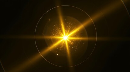 Brilliant Yellow Starburst Lens Flare with Glowing Particles and Circular Halo Effect