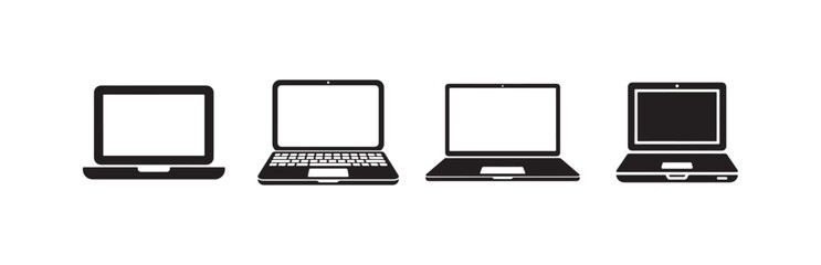 Laptop icon set with various views and styles, perfect for technology, business, or educational design projects, Vector illustration EPS 10.