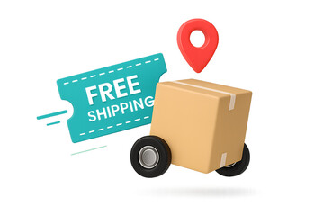 Free shipping offer with cardboard box and location pin