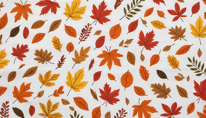 Autumn Leaves Pattern in Warm Colors on White Background for Seasonal Design