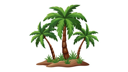 Tropical Oasis: Three lush palm trees, their vibrant green fronds swaying gently, create a serene tropical oasis. The scene radiates a sense of peace, ideal for travel, vacation and relaxation.