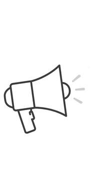 A simple black outline drawing of a megaphone emitting sound waves on a white background