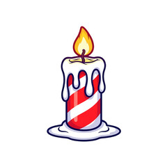 Fiery candle with melting wax drips, a decorative element