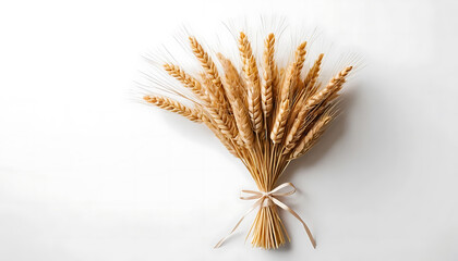 Golden Wheat Bundle Decorative Rustic Dried Grain Arrangement on White Background