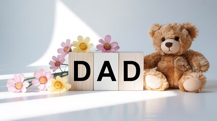A Sweet Teddy Bear and Flowers for Dad on a Special Day