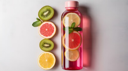 Refreshing Pink Infused Water with Citrus and Kiwi Slices