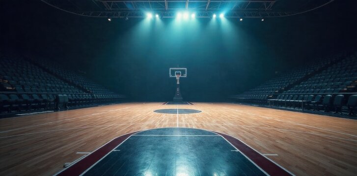 Court s Canvas Geometric Abstraction of Basketball Court Markings at Dusk An abstract, architectural interpretation of a basketball court from a direct overhead perspective. Focus on the clean,