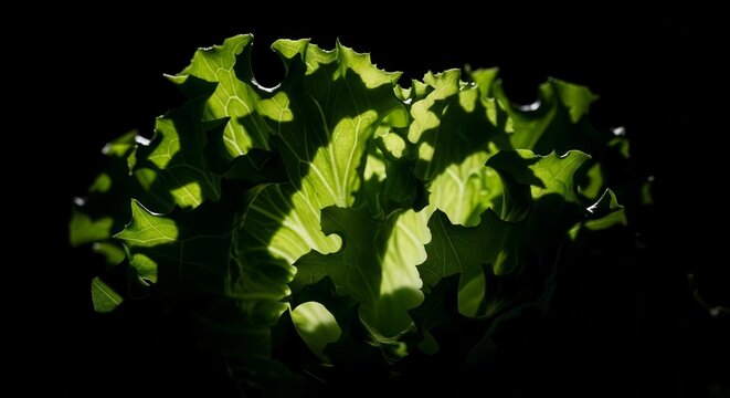 Vibrant Green Leaf Illuminated Against Deep Black, Nature's Artistic Contrast - Powered by Adobe