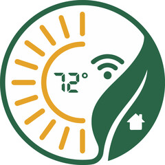 Smart Home Thermostat with Sun, Temperature, and Leaf Design for Energy Efficiency