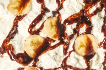 close up of banana pudding with chocolate