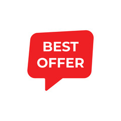 Red speech bubble with the text “BEST OFFER” symbolizing discount, promotion, or special deal. Perfect for marketing, sales banners, retail ads, and online shopping campaigns.