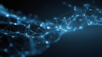 Abstract visualization of interconnected dots and lines, representing a network or data flow, in shades of blue. The image evokes a sense of complexity and connection.