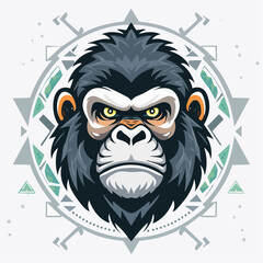 Powerful Gorilla Head with Geometric Background Vector Illustration.