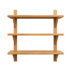 Wall-mounted wooden shelves isolated on transparent background.