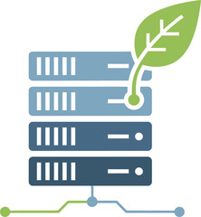 Green Data Server Vector Illustration with Leaf