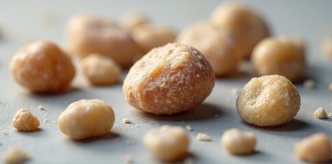 Raw Gemstone Clusters A close up, high angle studio shot of several raw, uncut gemstone clusters. Focus on the rough textures, natural facets, and vibrant, earthy colors of amethyst, quartz, and