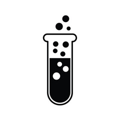 Minimalist black and white illustration of a chemical test tube with bubbling liquid. Simple laboratory science icon symbolizing chemistry, experiment, research, and innovation concepts.
