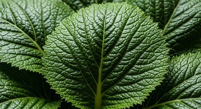 Vibrant Green Leaf Structures Displaying Intricate Patterns and Textural Details