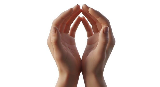 Hands forming a protective shape against white background.