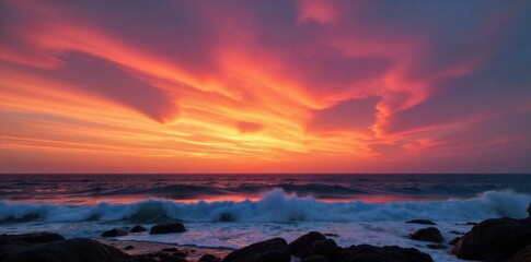 Beacon atop rugged cliffs at sunset, silhouetted against a dramatic, colorful sky. A strong silhouette of a beacon structure perched on the edge of dramatic, dark, rugged cliffs. The background is a
