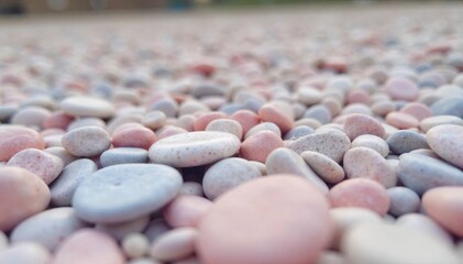 Soft, pastel toned rock marble with subtle cloud like formations, evoking a serene and calming atmosphere. A soft focus photograph of a polished rock marble surface in gentle pastel tones of light
