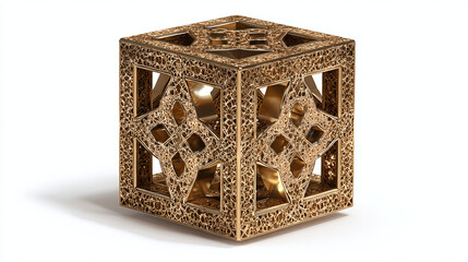 Obraz premium A detailed golden cube with intricate openwork design, showcasing artistic craftsmanship