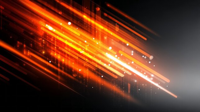 Vibrant design showcases bright orange and white lines against a sleek black background. Perfect for social media, this abstract artwork conveys energy and innovation in a modern style