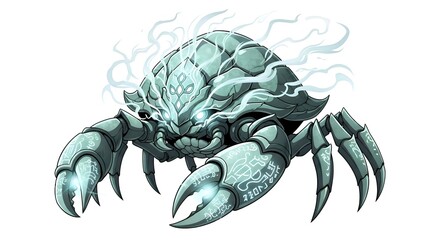 Mystical Crab Creature with Glowing Aura and Claws.