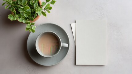 Clean Greeting Card Mockup Beside Hot Tea