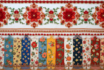 Traditional floral embroidery textile with colorful thread patterns