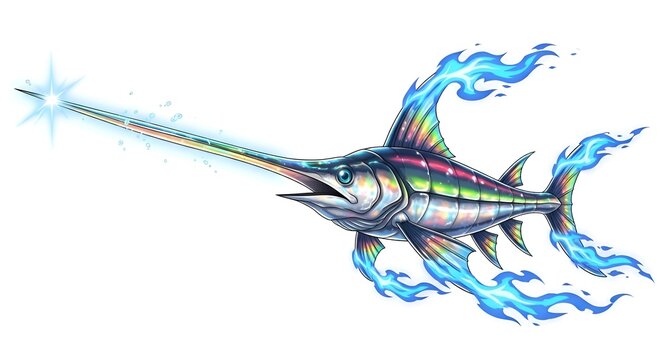 Mystical Marlin with Energy Spear and Blue Flames.