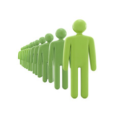 Row of green figures isolated on transparent background.