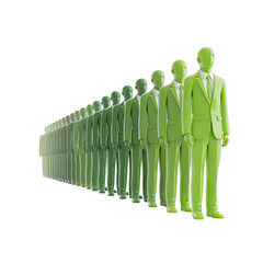 Row of green suited figures isolated on transparent background.
