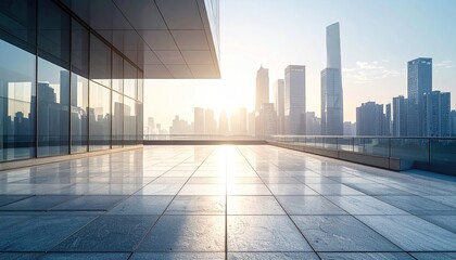 Modern Architecture Glass Building Reflection With City Skyline At Golden Hour Sunlight Over The Horizon Inspiring And Hopeful Atmosphere