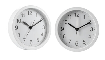 White Round Wall Clock Pair, isolated on transparent background