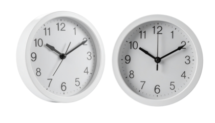 White Round Wall Clock Pair, isolated on transparent background