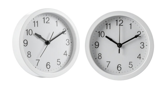 White Round Wall Clock Pair, isolated on transparent background