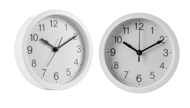 White Round Wall Clock Pair, isolated on transparent background