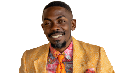 Smiling African American businessman closeup portrait in studio