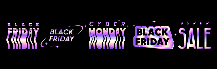 Black Friday and Cyber ​​Monday Titles Set. Futuristic titles for Black Friday and Cyber ​​Monday with modern typography for ecommerce marketing web banners social media digital ads promotions.Vector