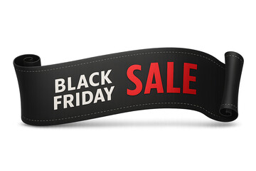 Black friday sale banner with red text on black ribbon