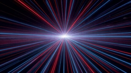 Vibrant Red Blue Light Streaks Exploding from Bright White Center Starburst Background - Powered by Adobe