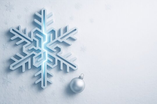Snowflake maze with glowing path on white background winter tech concept symbolizing AI navigation through complexity clean minimal scene with space for text festive and elegant