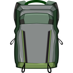 Top Down View Of A Green And Gray Backpack With Black Accents On A Transparent Background
