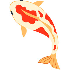 Top View Of A Japanese Koi Fish With White Orange And Red Markings Swimming In Clear Water With Transparent Background